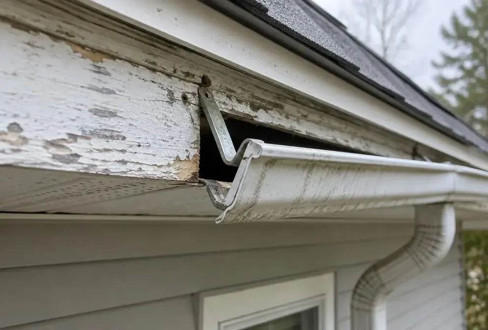 Gutter section sagging away from the fascia board