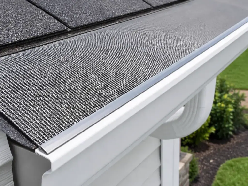 Close-up of a stainless steel micro-mesh gutter guard