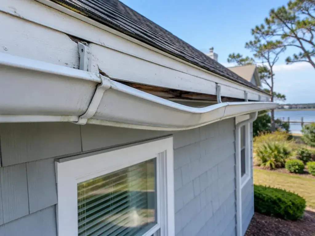 Sagging gutter pulling away from the fascia between hangers